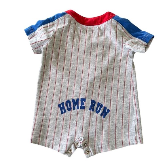Simply Basic Baby Baseball Romper Home Run Hitter Gray Red Blue Short Sleeve - Picture 5 of 5